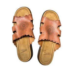 Dansko Eve Slides Brown Leather Aztec Sun Casual Slip-On Sandals Women's 10.5-11